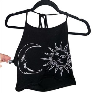 Sun and Moon Black and White Crop Halter Top